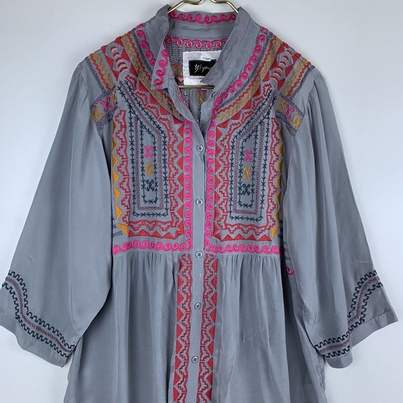 Biya by Johnny Was Silk Blouse Embroidered Women’s Size Large Read Description - Picture 2 of 12